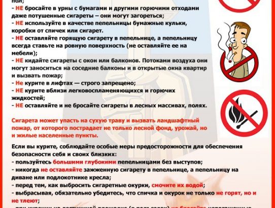 Меры пожарной безопасности при курении.